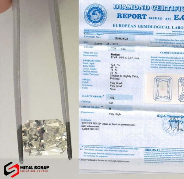 RADIANT DIAMOND 7.70 CARAT VS2 H LOOSE SOLITAIRE EGL CERTIFIED - Image 7