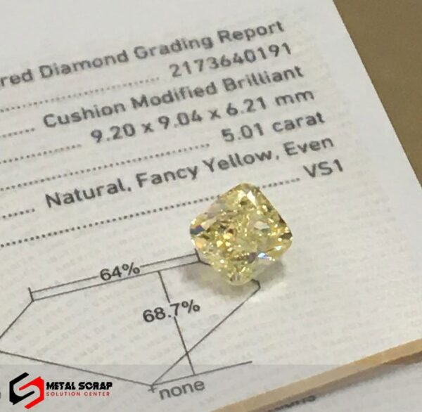 5.01Cts Fancy Yellow Loose Diamond Natural Color Cushion Cut GIA Certified - Image 3